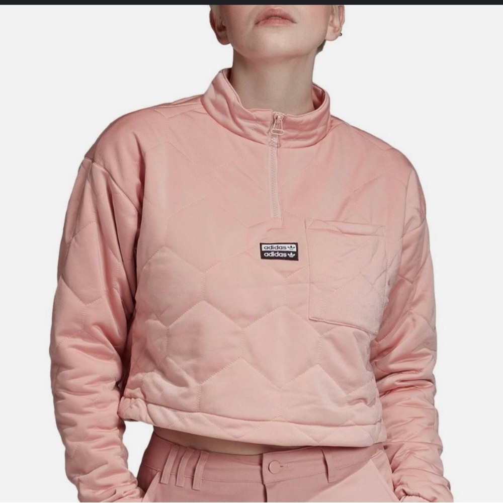Adidas Quilted Half Zip Cropped Sweatshirt